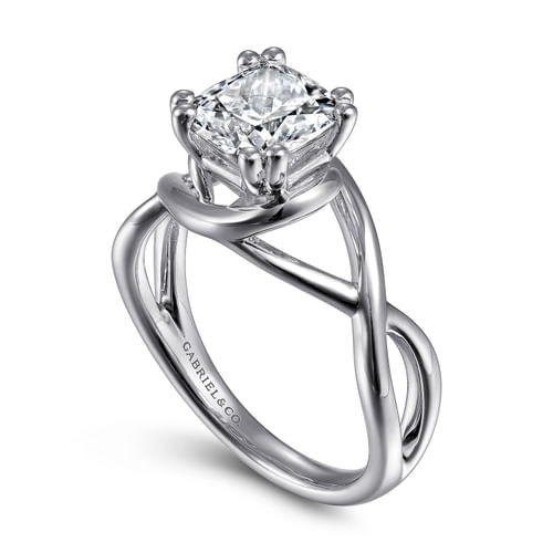 14K White Gold Cushion Cut Twisted Diamond Engagement Ring