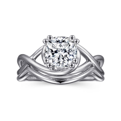 14K White Gold Cushion Cut Twisted Diamond Engagement Ring