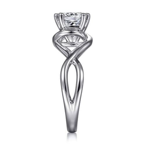 14K White Gold Cushion Cut Twisted Diamond Engagement Ring