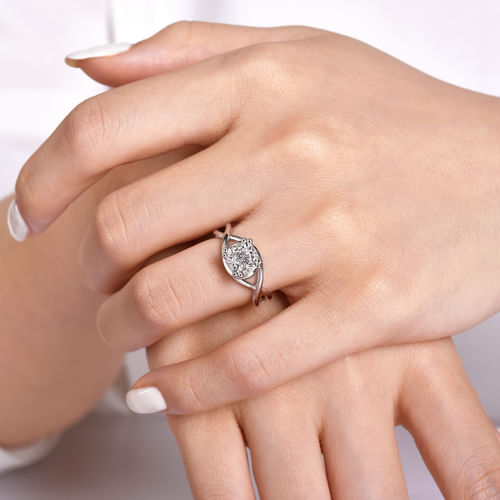 14K White Gold Cushion Cut Twisted Diamond Engagement Ring