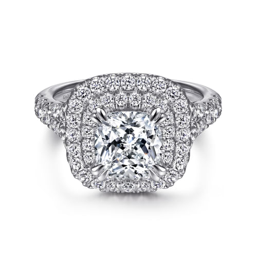 14K White Gold Cushion Double Halo Diamond Engagement Ring