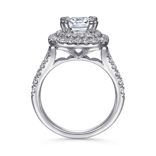 14K White Gold Cushion Double Halo Diamond Engagement Ring