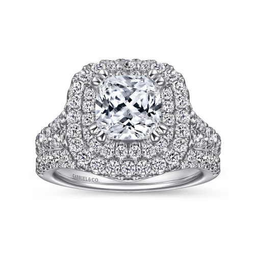 14K White Gold Cushion Double Halo Diamond Engagement Ring