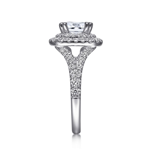 14K White Gold Cushion Double Halo Diamond Engagement Ring