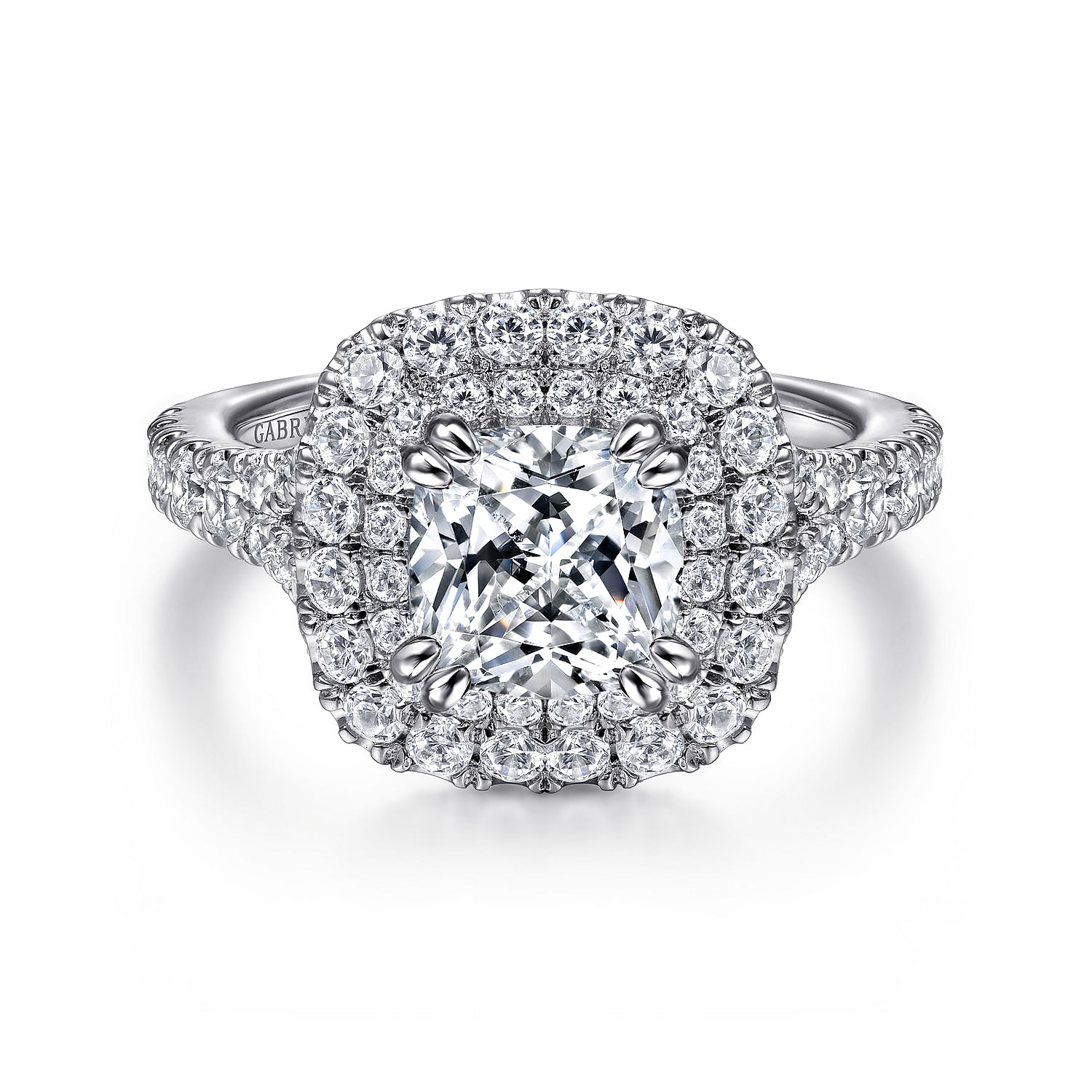 Gabriel - 14K White Gold Cushion Double Halo Diamond Engagement Ring