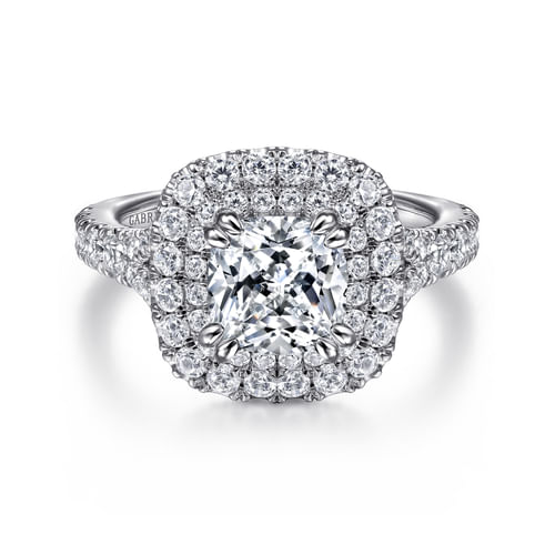 14K White Gold Cushion Double Halo Diamond Engagement Ring