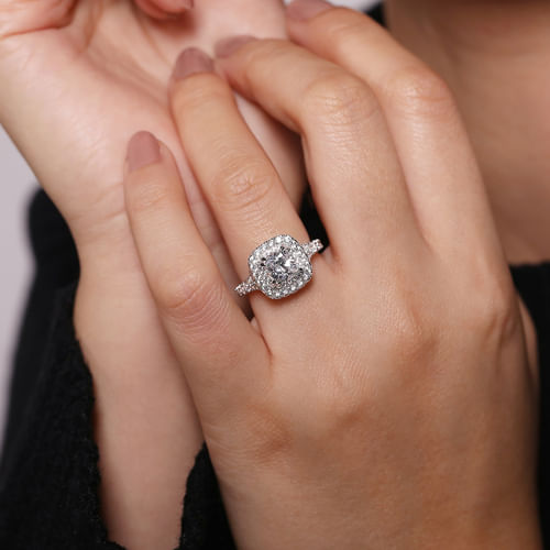14K White Gold Cushion Double Halo Diamond Engagement Ring