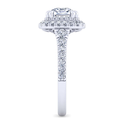 14K White Gold Cushion Double Halo Diamond Engagement Ring