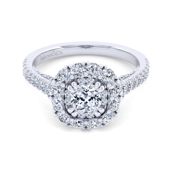 Gabriel - 14K White Gold Cushion Double Halo Diamond Engagement Ring Gabriel - 14K White Gold Cushion Double Halo Diamond Engagement Ring