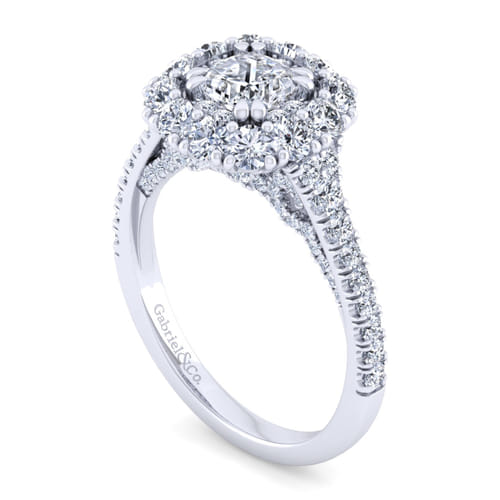 14K White Gold Cushion Double Halo Diamond Engagement Ring