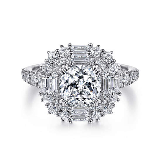 Gabriel - 14K White Gold Cushion Double Halo Diamond Engagement Ring