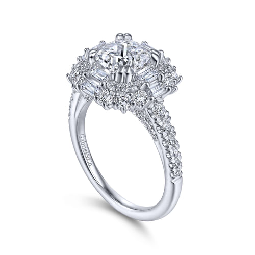 14K White Gold Cushion Double Halo Diamond Engagement Ring