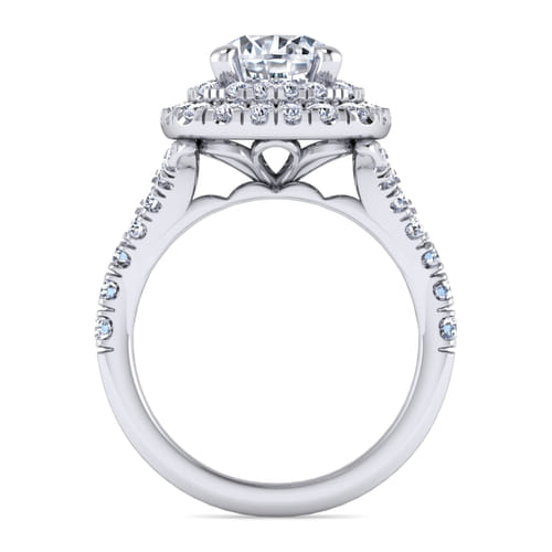 14K White Gold Cushion Double Halo Round Diamond Engagement Ring