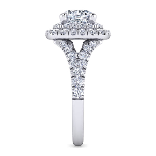 14K White Gold Cushion Double Halo Round Diamond Engagement Ring