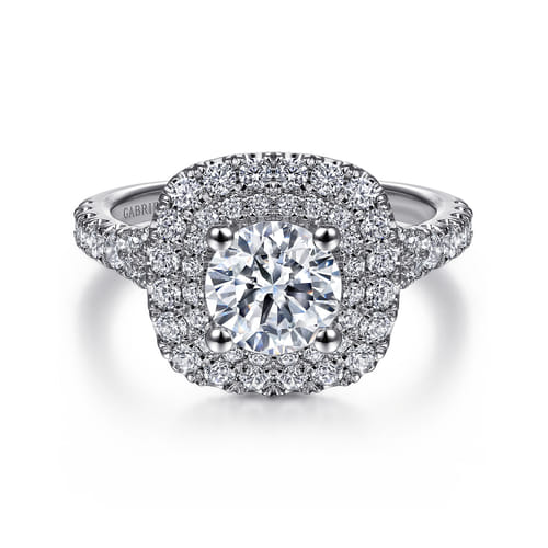 14K White Gold Cushion Double Halo Round Diamond Engagement Ring 14K White Gold Cushion Double Halo Round Diamond Engagement Ring