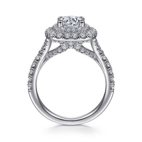 14K White Gold Cushion Double Halo Round Diamond Engagement Ring 14K White Gold Cushion Double Halo Round Diamond Engagement Ring