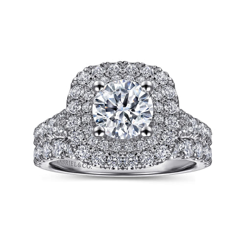 14K White Gold Cushion Double Halo Round Diamond Engagement Ring 14K White Gold Cushion Double Halo Round Diamond Engagement Ring