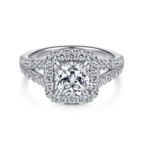 14K White Gold Cushion Halo Diamond Engagement Ring