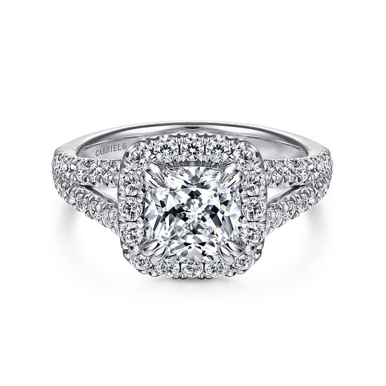 Gabriel - 14K White Gold Cushion Halo Diamond Engagement Ring