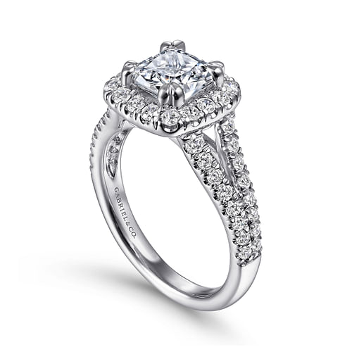 14K White Gold Cushion Halo Diamond Engagement Ring