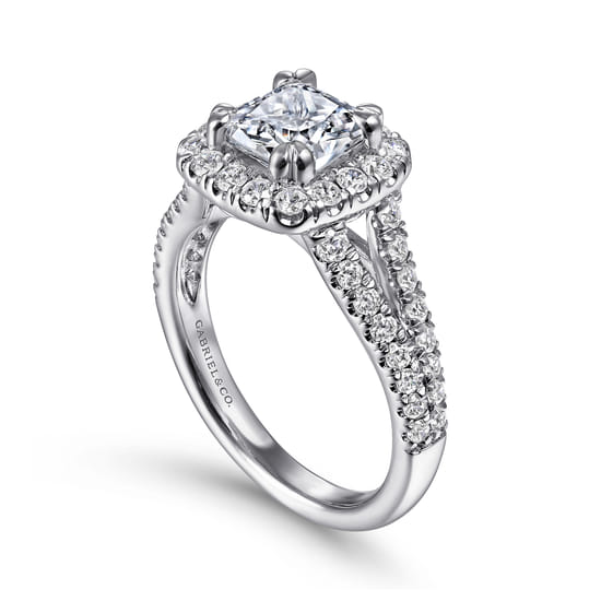 14K White Gold Cushion Halo Diamond Engagement Ring angle 3