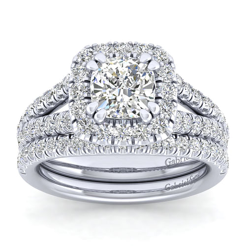 14K White Gold Cushion Halo Diamond Engagement Ring