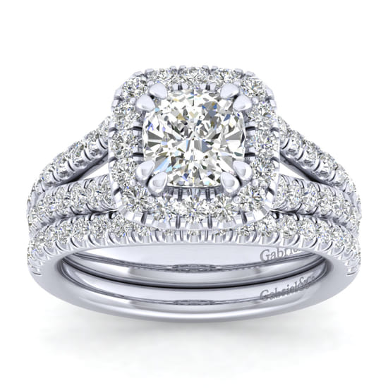 14K White Gold Cushion Halo Diamond Engagement Ring angle 4