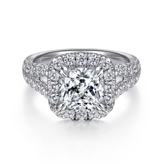 Gabriel - 14K White Gold Cushion Halo Diamond Engagement Ring