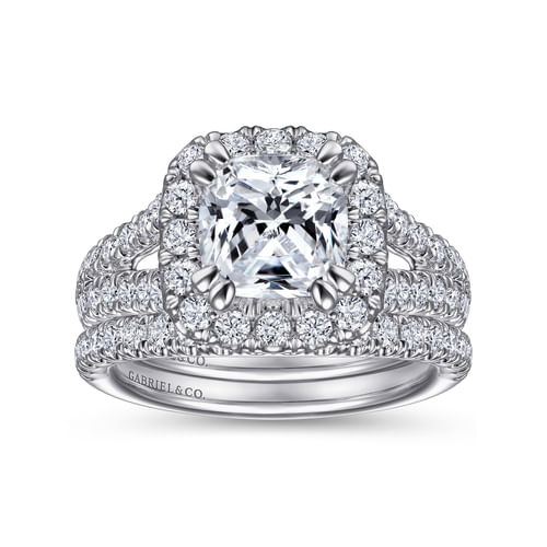14K White Gold Cushion Halo Diamond Engagement Ring
