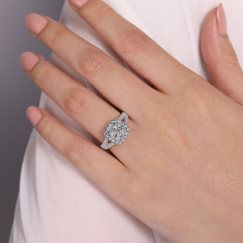 14K White Gold Cushion Halo Diamond Engagement Ring