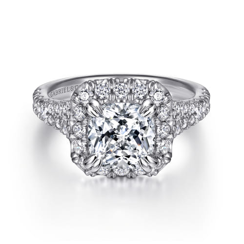 14K White Gold Cushion Halo Diamond Engagement Ring