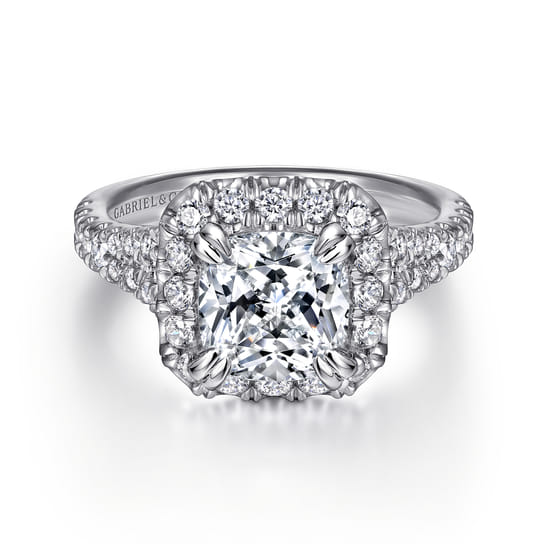 Gabriel - 14K White Gold Cushion Halo Diamond Engagement Ring