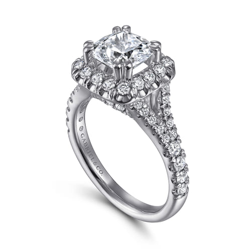 14K White Gold Cushion Halo Diamond Engagement Ring