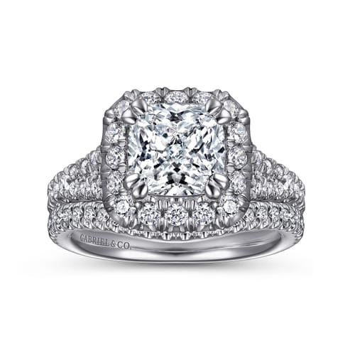 14K White Gold Cushion Halo Diamond Engagement Ring