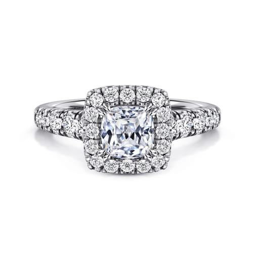 14K White Gold Cushion Halo Diamond Engagement Ring