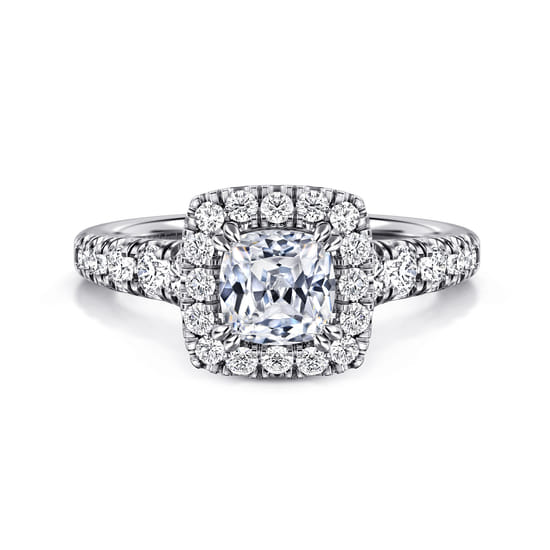 Gabriel - 14K White Gold Cushion Halo Diamond Engagement Ring
