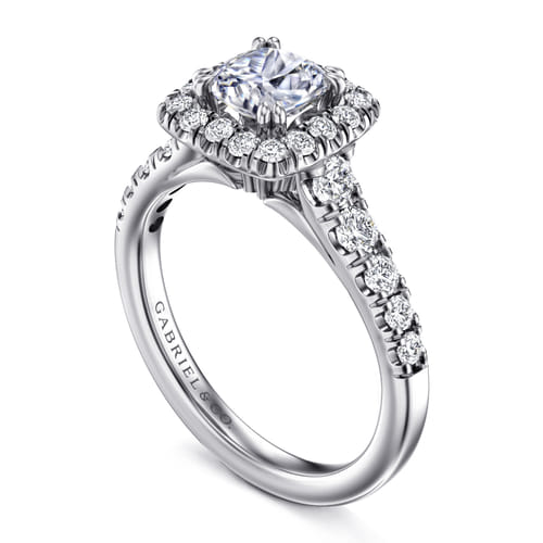 14K White Gold Cushion Halo Diamond Engagement Ring