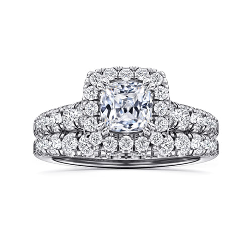 14K White Gold Cushion Halo Diamond Engagement Ring