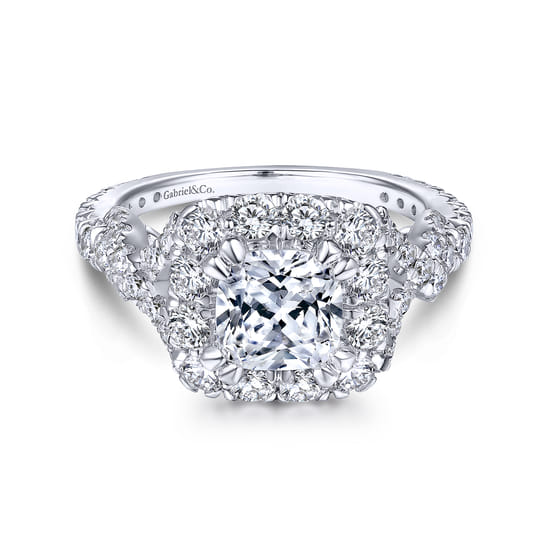 Gabriel - 14K White Gold Cushion Halo Diamond Engagement Ring