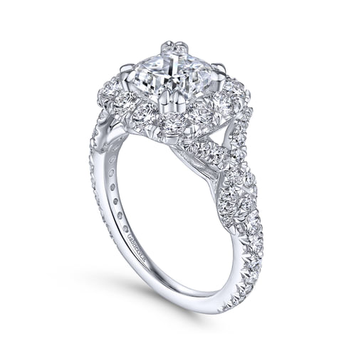 14K White Gold Cushion Halo Diamond Engagement Ring