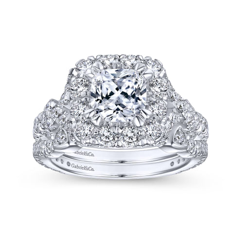 14K White Gold Cushion Halo Diamond Engagement Ring