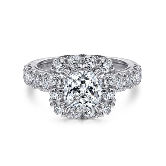 Gabriel - 14K White Gold Cushion Halo Diamond Engagement Ring