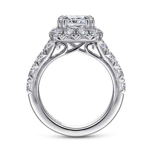 14K White Gold Cushion Halo Diamond Engagement Ring