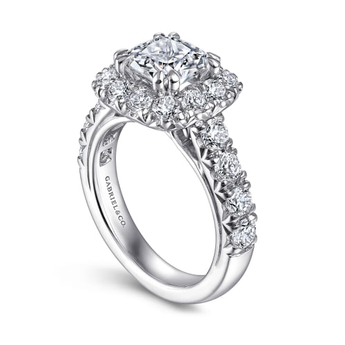 14K White Gold Cushion Halo Diamond Engagement Ring