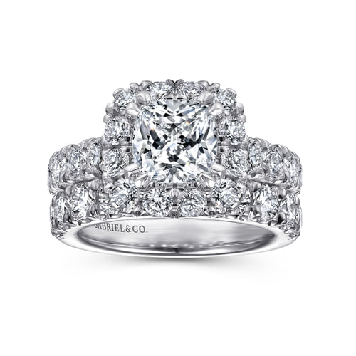14K White Gold Cushion Halo Diamond Engagement Ring