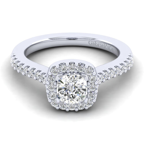 14K White Gold Cushion Halo Diamond Engagement Ring