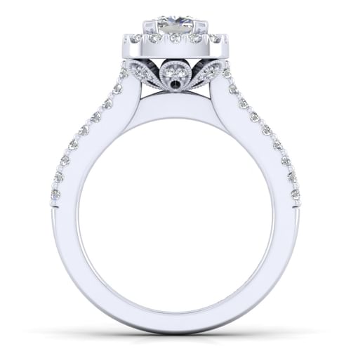 14K White Gold Cushion Halo Diamond Engagement Ring