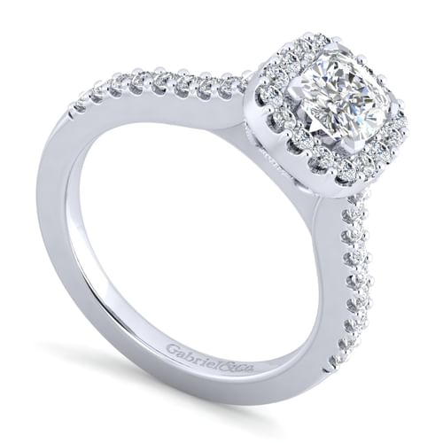 14K White Gold Cushion Halo Diamond Engagement Ring