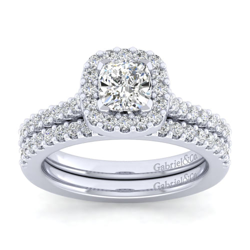 14K White Gold Cushion Halo Diamond Engagement Ring