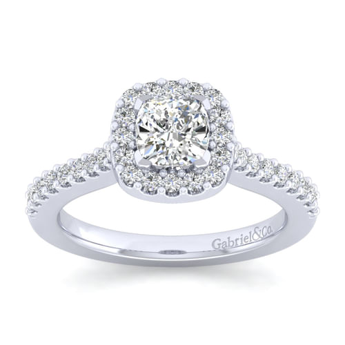 14K White Gold Cushion Halo Diamond Engagement Ring